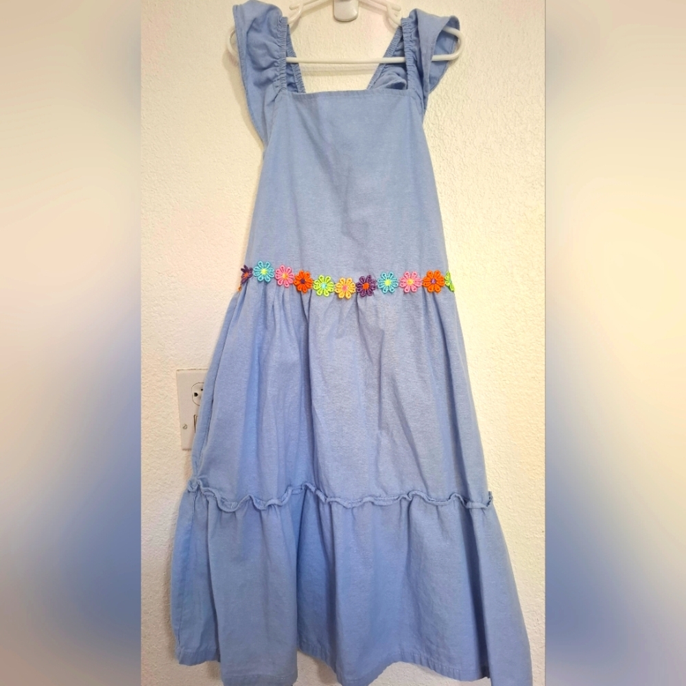 Penelope Mack (Sz 12) Blue Dress with Floral Embroidery. EUC